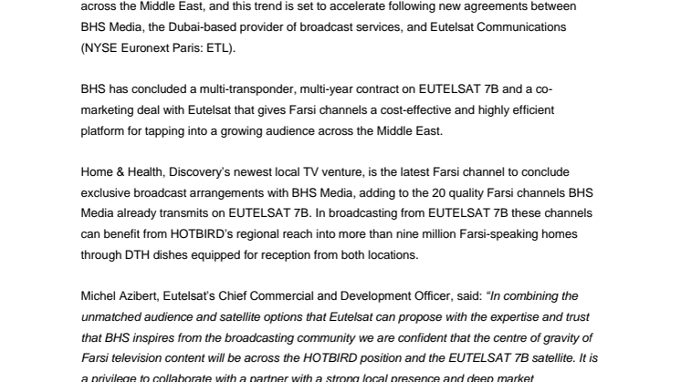 IBC 2016: BHS Media and Eutelsat combine skills to serve fast-growing Farsi TV market