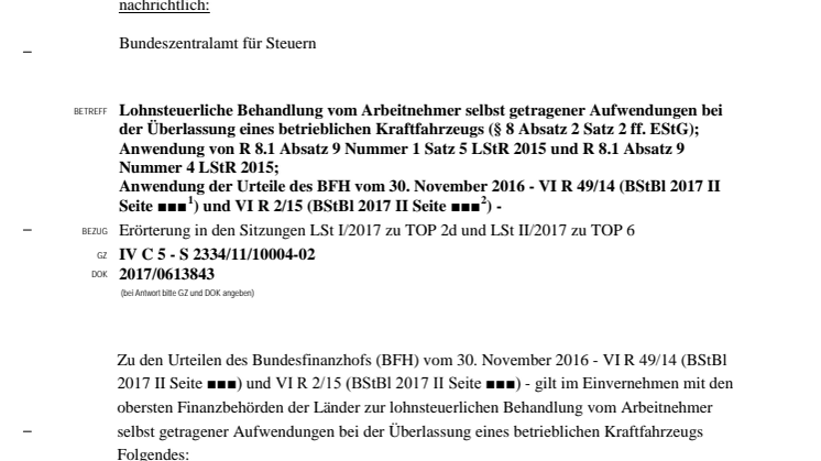 Lohnsteuerliche Behandlung vom Arbeitnehmer selbst getragener Aufwendungen bei der Überlassung eines betrieblichen Kraftfahrzeugs