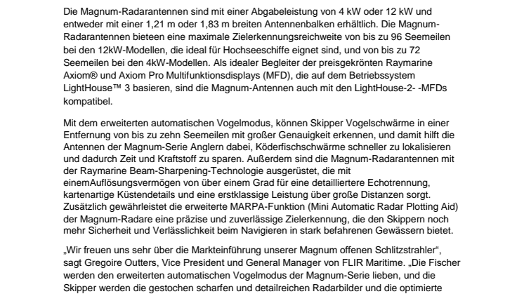 Raymarine: FLIR präsentiert Raymarine Magnum Hochleistungsradar 