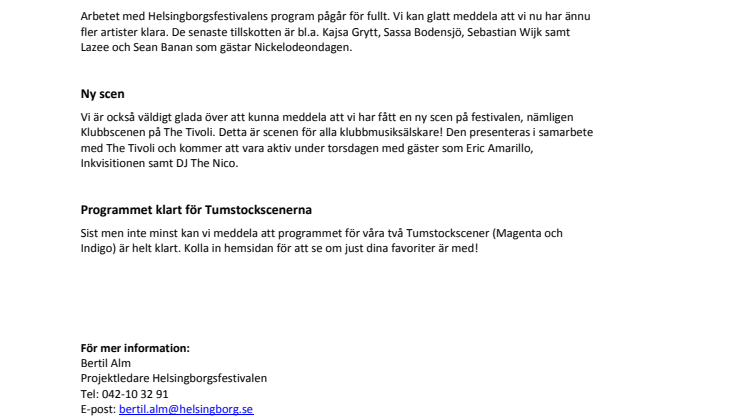 Nya artister, ny scen och färdigt program på  Tumstock