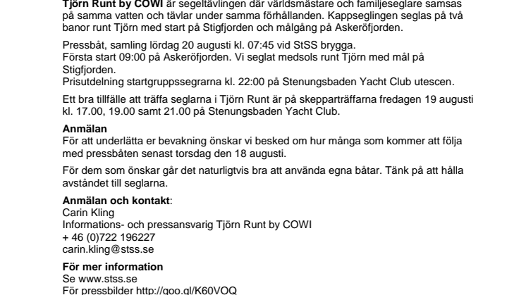 Inbjudan till media att följa med pressbåt Tjörn Runt by COWI 2016