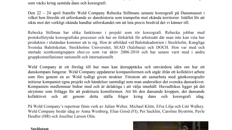 Weld Company och Rebecka Stillman gästar Dansmuseet