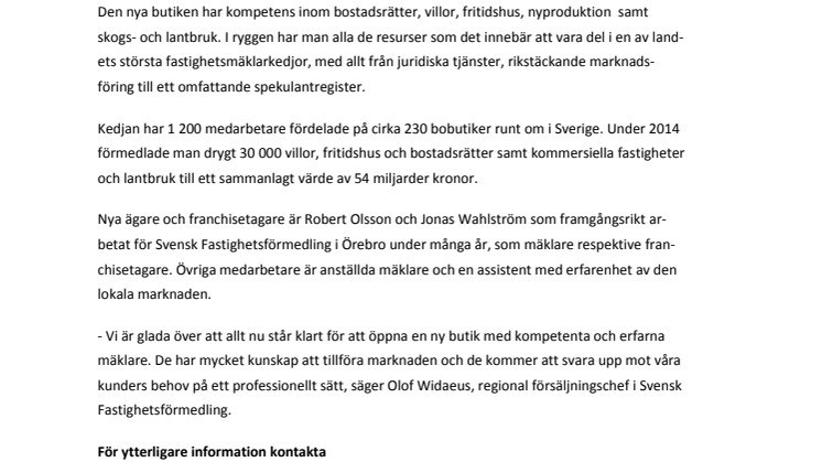 Svensk Fastighetsförmedling öppnar bobutik i Västerås