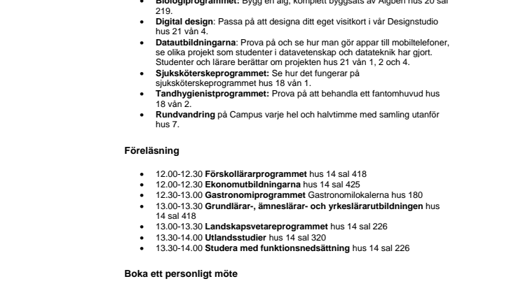 Öppet Hus Högskolan Kristianstad - Program