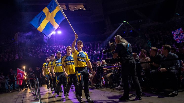 Svenska landslaget i Timbersports under invigningen av VM i Liverpool 2018. Foto: STIHL TIMBERSPORTS®