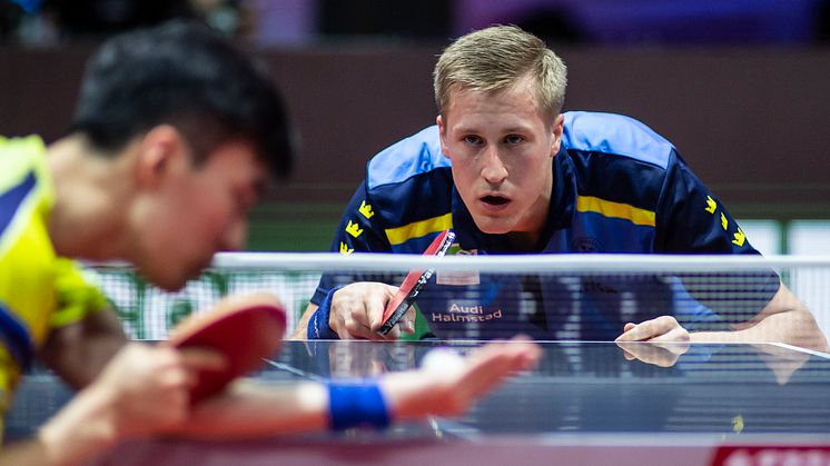 Karlskronasonen och världsnian Mattias Falck under VM i Budapest 2019. Foto: Manfred Schillings