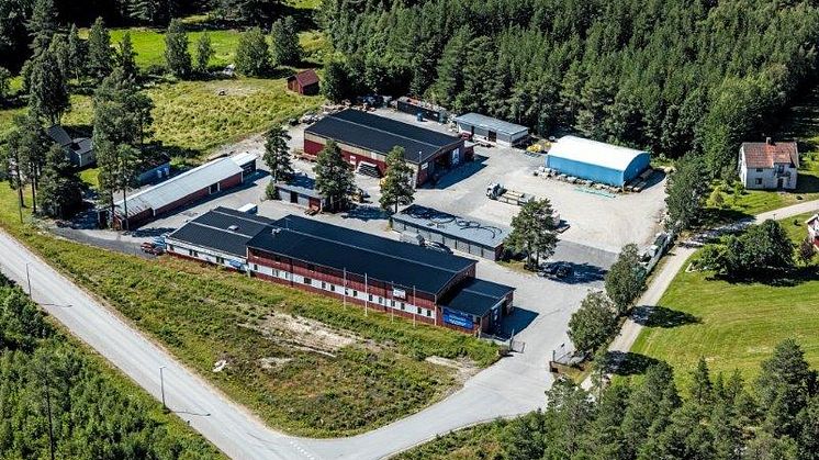 Flygfoto av Byggvaruhuset Forslunds i Nordmaling som nu förvärvas av Bygma. Foto: Forslunds