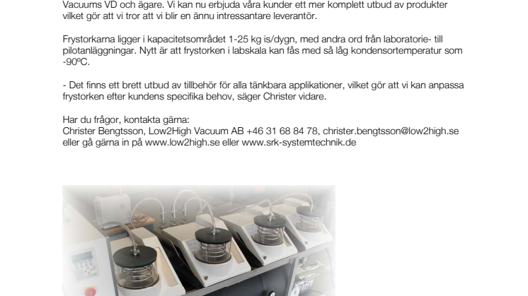 Low2High Vacuum exklusiv återförsäljare i Norden för SRK:s frystorkar