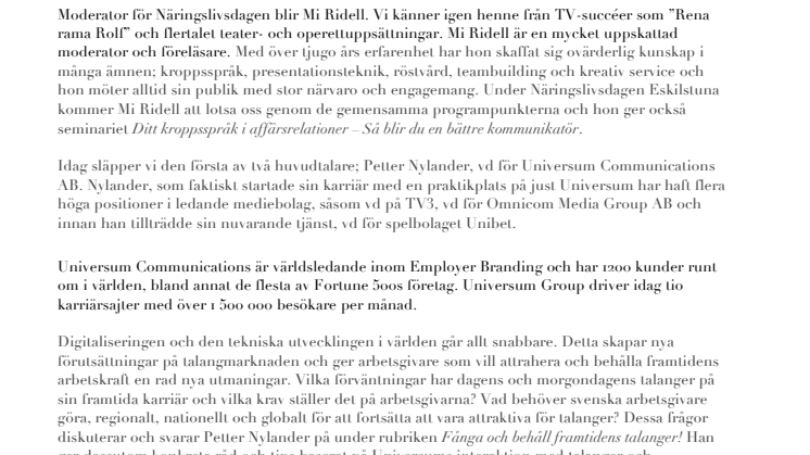 Petter Nylander och Mi Ridell klara för Näringslivsdagen Eskilstuna