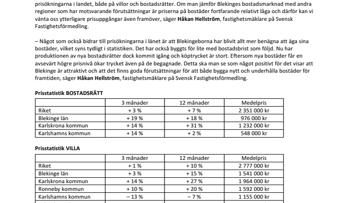 Högtryck på Blekinges bostadsmarknad