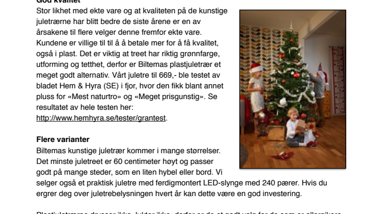Salget av kunstige juletrær fortsetter å øke hos Biltema