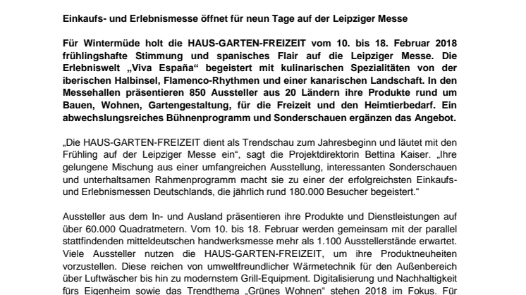 Pressemitteilung der Leipziger Messe GmbH - Haus-Garten-Freizeit