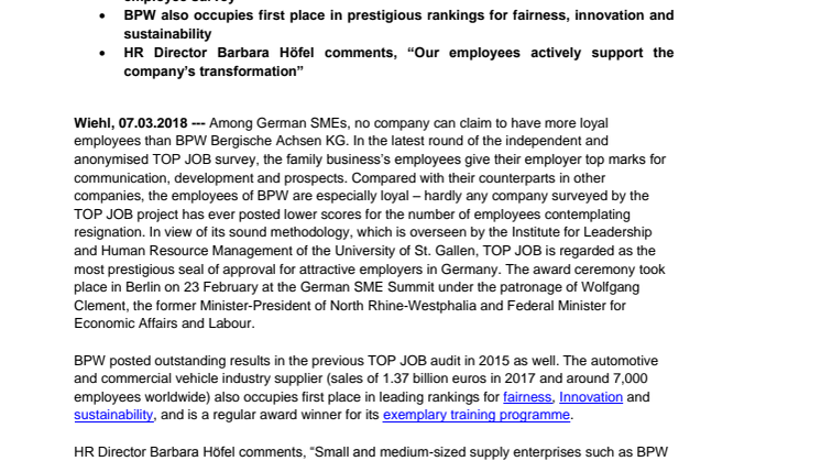 BPW boasts Germany’s most loyal labour force