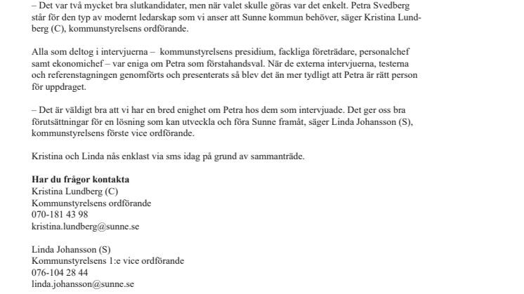 Petra Svedberg förordas som ny kommunchef i Sunne