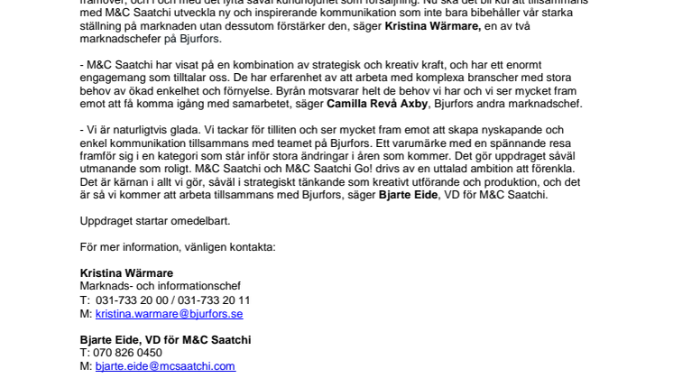Bjurfors väljer M&C Saatchi