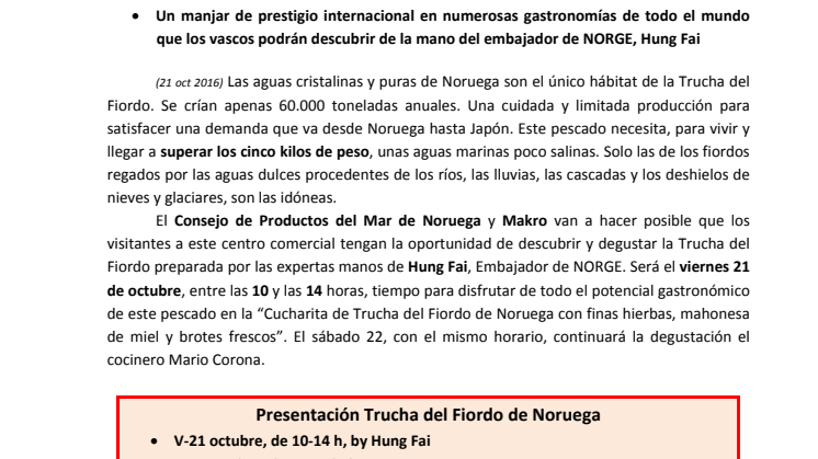 La Trucha del Fiordo de Noruega protagoniza, por primera vez, una degustación gratuita en Euskadi