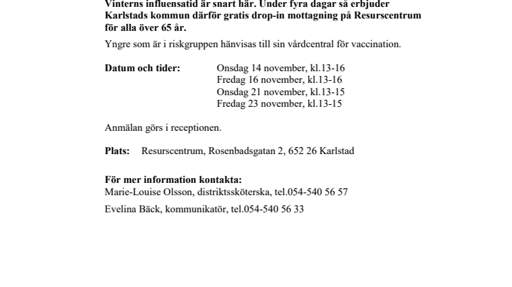 Vaccinera dig mot influensan på Resurscentrum