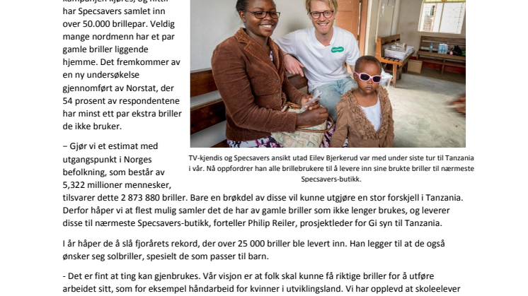 Dine gamle briller gir nytt syn i Tanzania