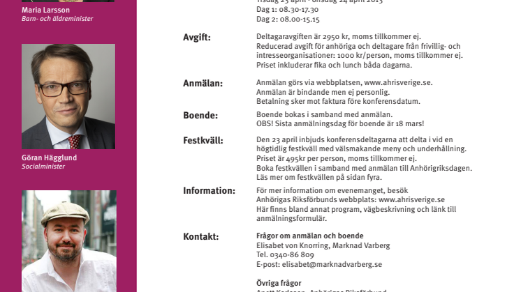 Anhörigriksdagen 2013 - program och anmälan