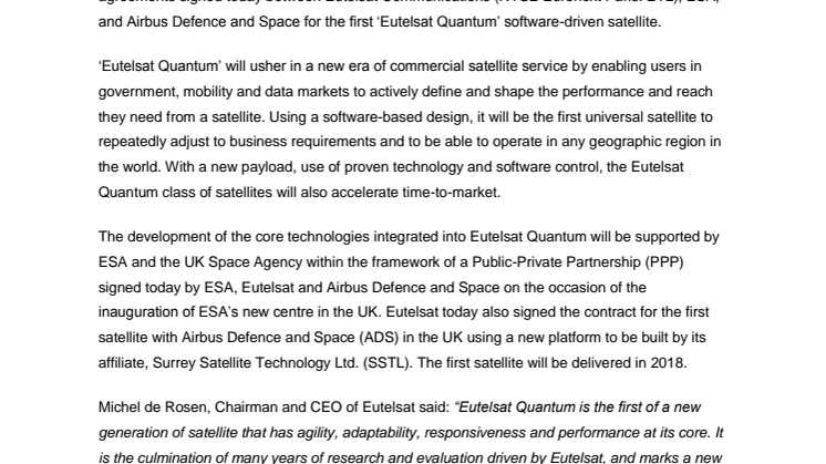 'Universal’ Eutelsat Quantum satellite to revolutionise telecoms markets