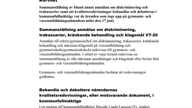 Gymnasie- och vuxenutbildningsnämnden i korthet