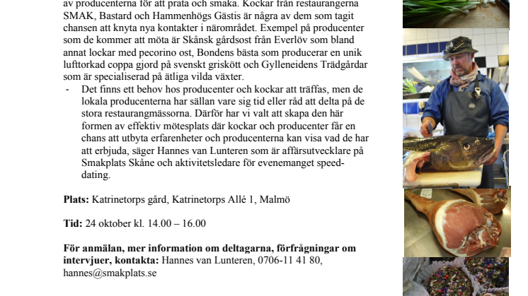 Smakplats Skåne arrangerar speed-dating  mellan kockar och lokala producenter 