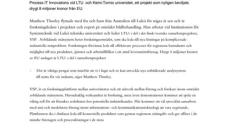 Australiensare viktig i svenskt-finskt projekt på LTU