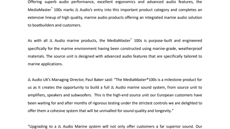 JL Audio Marine Europe:  JL Audio Announces the Launch of its Highly Anticipated Marine Audio Source Unit