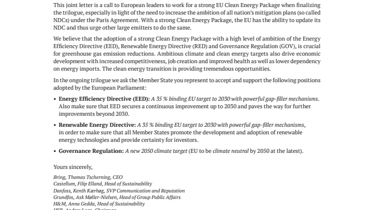 Löfbergs signs a petition for strengthening the EU’s climate change strategy