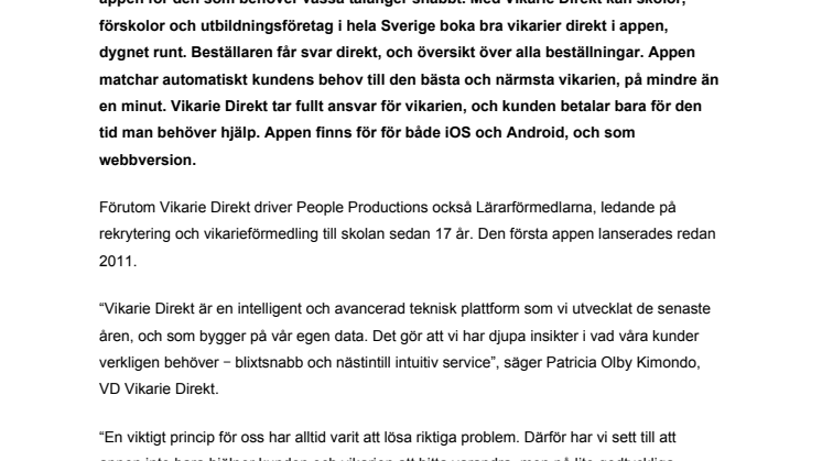 People Productions lanserar Vikarie Direkt ‒ den smarta appen för bra vikarier