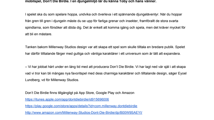 Millenway Studios lanserar Don’t Die Birdie