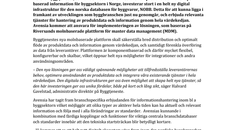 Byggtjeneste framtidssäkrar norska byggvarudatabasen tillsammans med Avensia