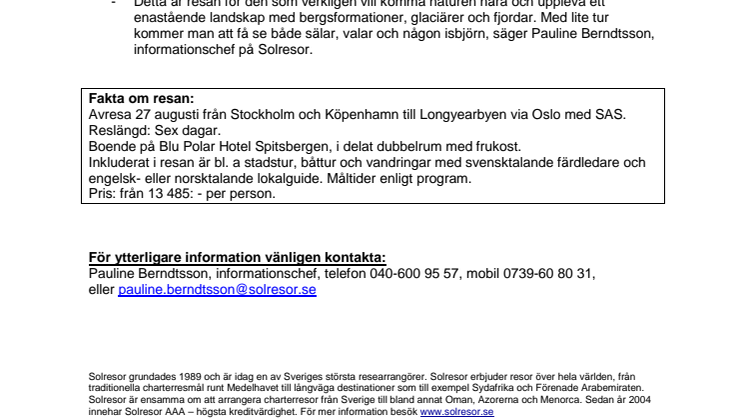 Unik resa till Svalbard med Solresor