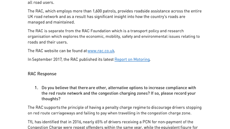 RAC responds to TfL consultation on plans to increase Penalty Charge Notices for drivers
