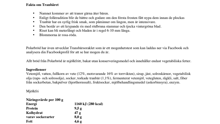 Polarbröd lanserar bröd med superbäret tranbär