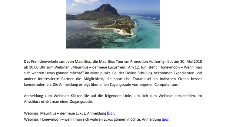 Mauritius Webinare im Mai und Juni
