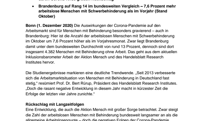 Inklsionsbarometer Arbeit / Brandenburg