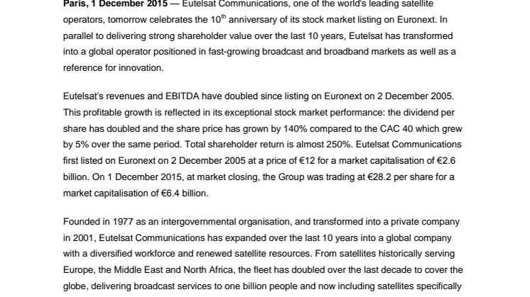 Eutelsat Communications: 10 years of stock market performance on Euronext