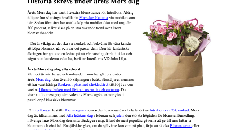 Historia skrevs under årets Mors dag