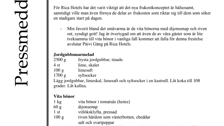 Kocklandslaget förnyar Rica Hotels frukost