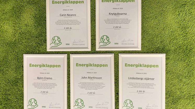 Fem pristagare får dela på Energiklappen 2020. Foto: Linde energi.