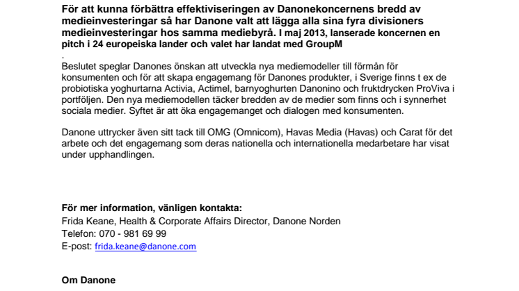 Danone väljer GroupM som sin nya strategiska mediebyrå i Europa 