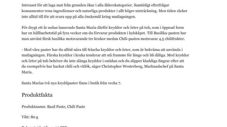 Santa Maria lanserar två nya kryddor på tub