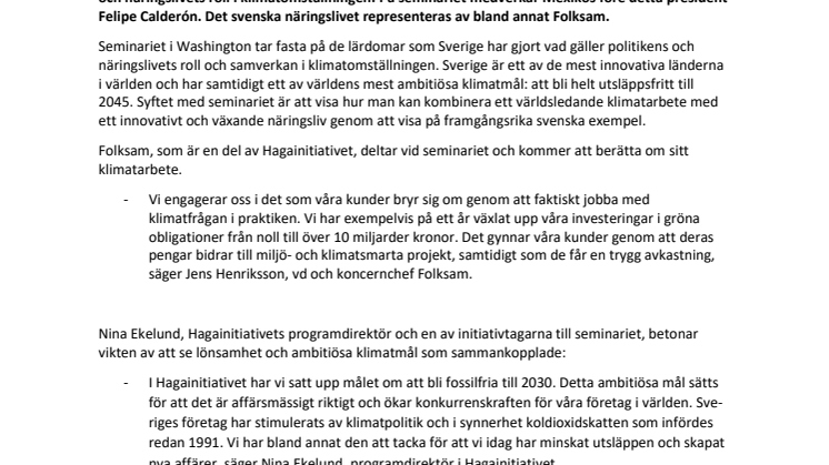 Hagainitiativet lyfter fram lönsamt klimatarbete vid seminarium i Washington