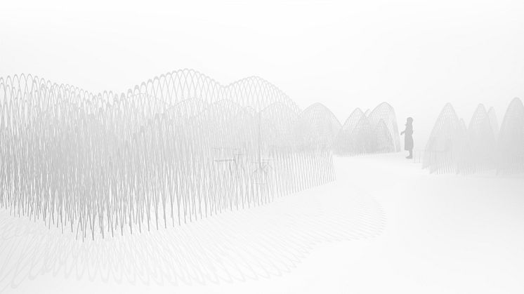 Snow-capped mountains set the mood in Nendo’s installation at Stockholm Furniture & Light Fair