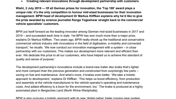 From setting the tone to serial innovation: why Ranga Yogeshwar named BPW one of Germany’s top 100 mid-sized companies