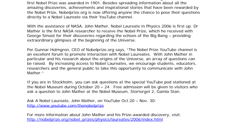Ask a Nobel Laureate on YouTube