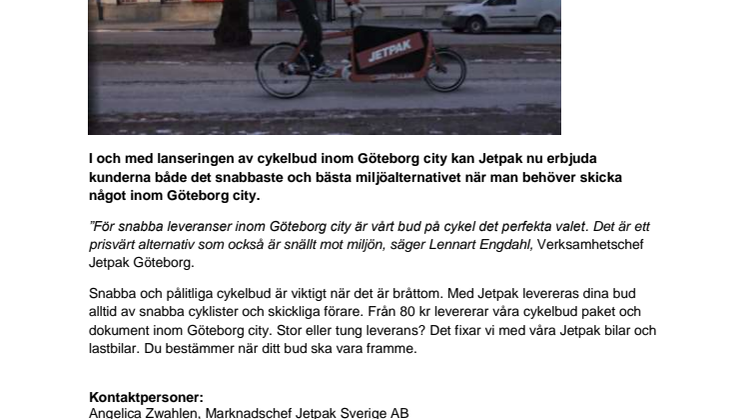 Nu rullar Jetpaks cykelbud på gatorna i Göteborg city