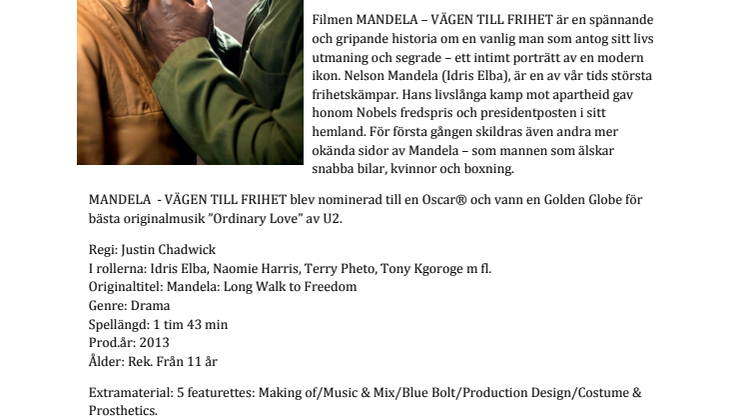 Mandela - vägen till frihet på blu-ray, dvd och vod 28 maj