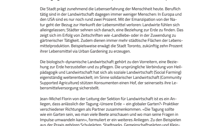Sektion für Landwirtschaft am Goetheanum: Forum zur Stärkung des Lebensraums Erde